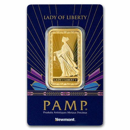 1 oz Gold Bar - PAMP Lady of Liberty (In Assay)