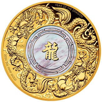 2 oz Gold Coin - Double Dragon - Mother of Pearl - 2024