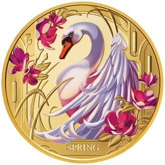 1 oz Gold Coin - Seasons - Spring Swan - Color - 2024