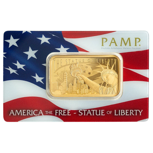 1 oz Gold Bar - PAMP America the Free Statue of Liberty (Assay