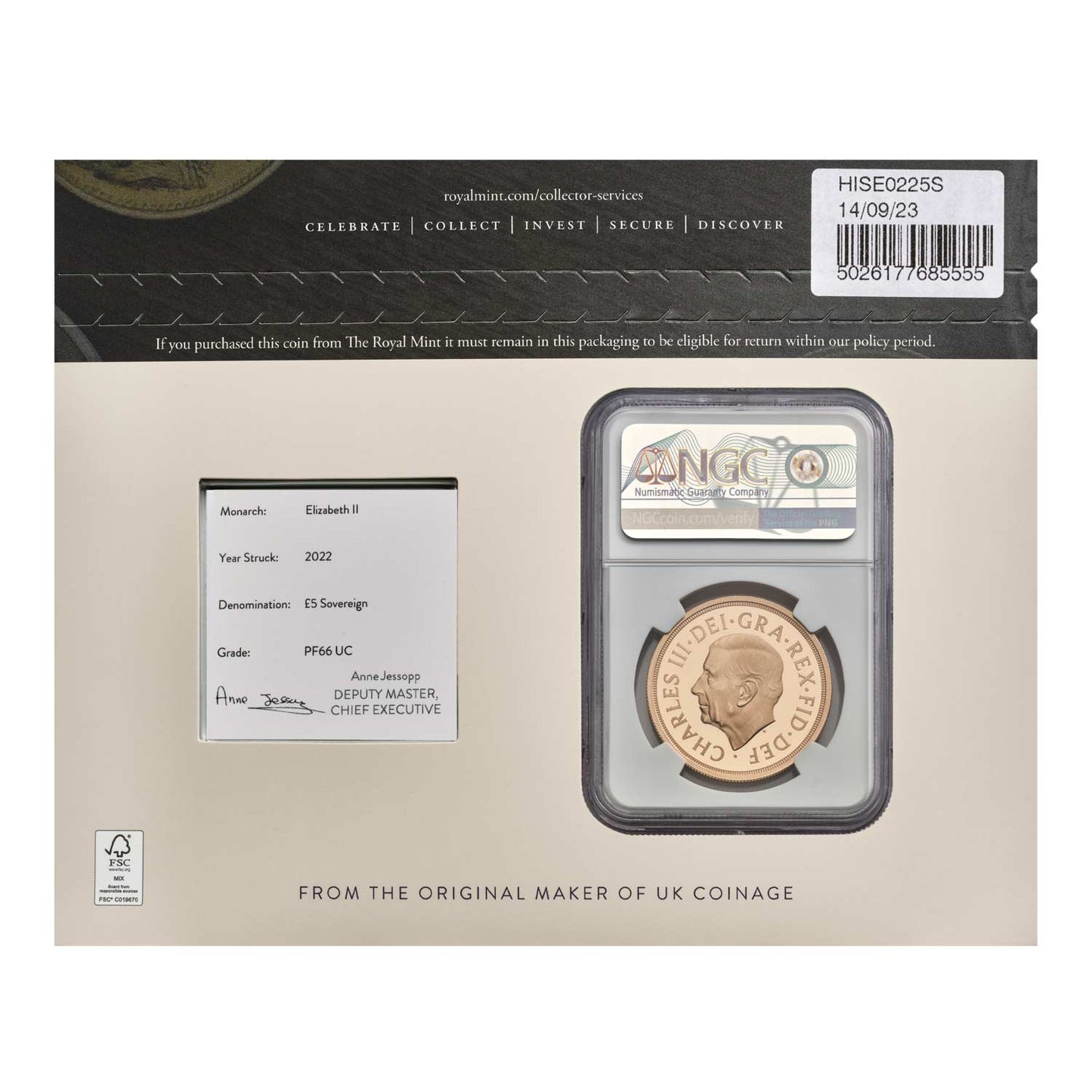 2022 Charles III 'Memorial' 5 Piece Sovereign
Graded By NGC as PF66 Ultra Cameo