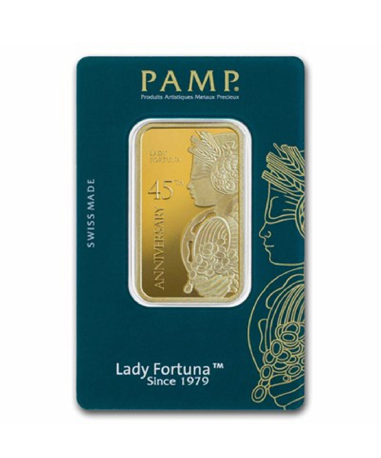 1 oz Gold Bar - PAMP Lady Fortuna 45th Anniversary (In Assay)