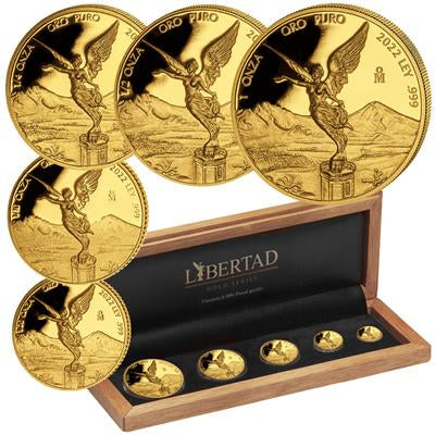 Mexico 2022
LIBERTAD - GOLD PROOF SET
SET - 5 COINS
1,9 Onza | 1,9 Oz Gold | Proof
Mintage only 250 sets