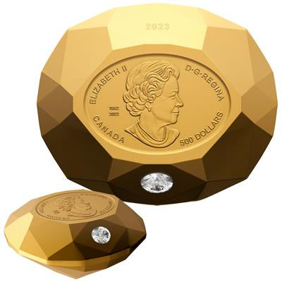 Canada 2023
DIAMOND-SHAPED COIN
WITH FOREVERMARK™ DIAMOND
500 $ | 171,8 Gram Gold | Matte Proof
Mintage only 150 pieces