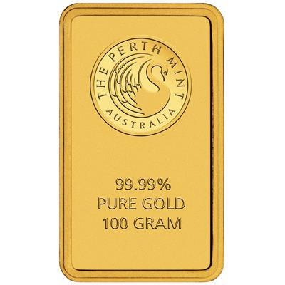 Gold Bar
100 GRAM
PERTH MINT - NEW GOODS
100 gr. | .9999 Fine Gold | Uncirculated
In Blistercard