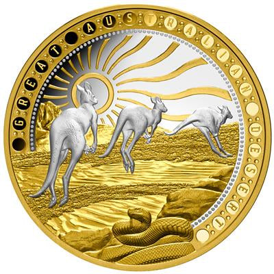 Niue 2023
GREAT AUSTRALIAN DESERT - 1 OZ
MOTIVE WITH PLATINUM PLATING
100 $ | 1 Oz Gold | Proof
Mintage only 99 pieces