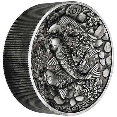 Australia 2023
KOI FISH - 2 KILO
HIGH RELIEF - ANTIQUE FINISH
60 $ | 2 Kilo Silver | Antique Finish
Mintage only 200 pieces