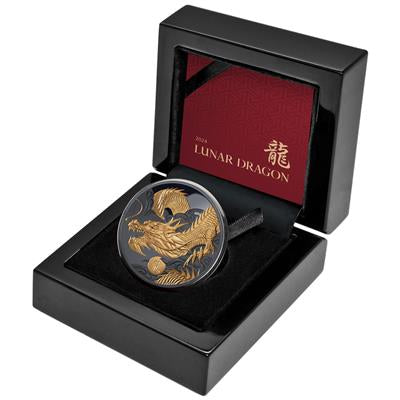 Niue 2024
YEAR OF THE DRAGON - 1 OZ
LUNAR SERIES - GILDED
1 $ | 1 Oz Silver | Black Proof
Mintage only 888 pieces