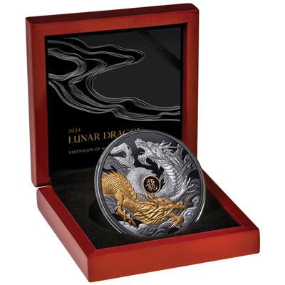 Niue 2024
YEAR OF THE DRAGON - 5 OZ
LUNAR SERIES - GILDED
10 $ | 5 Oz Silver | Black Proof
Mintage only 888 pieces