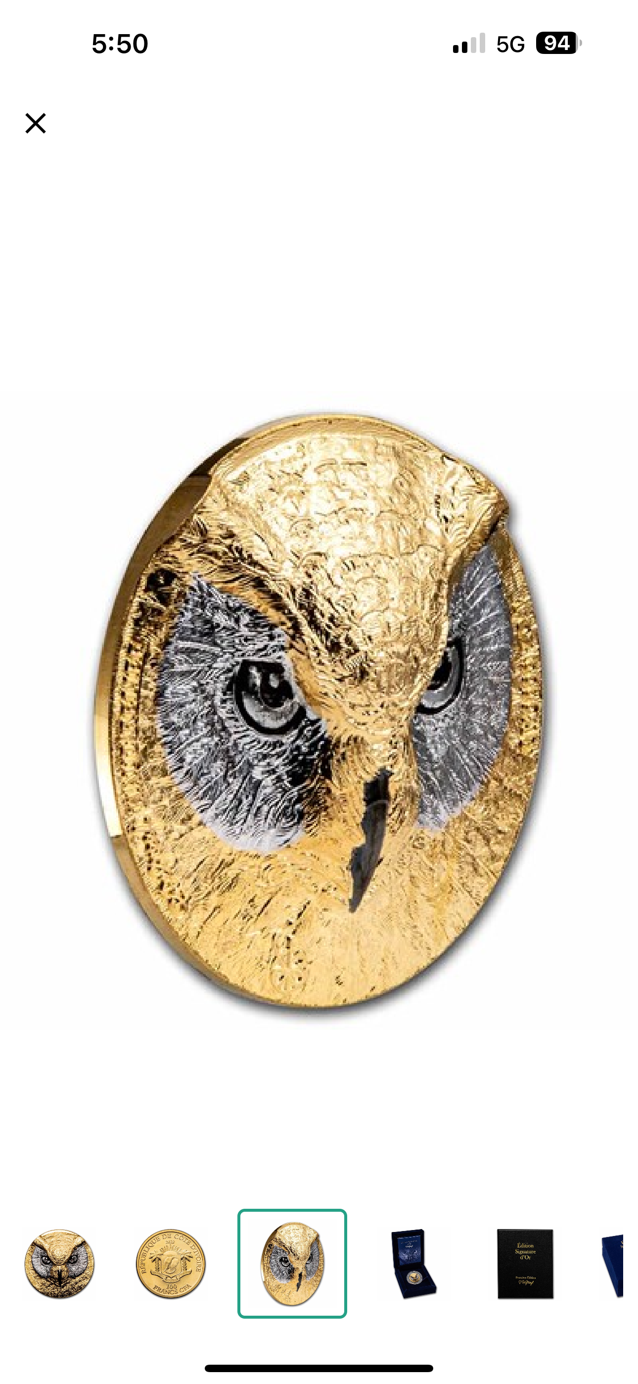 2022 Ivory Coast 1 oz Gold Édition Signature d‘Or; Owl