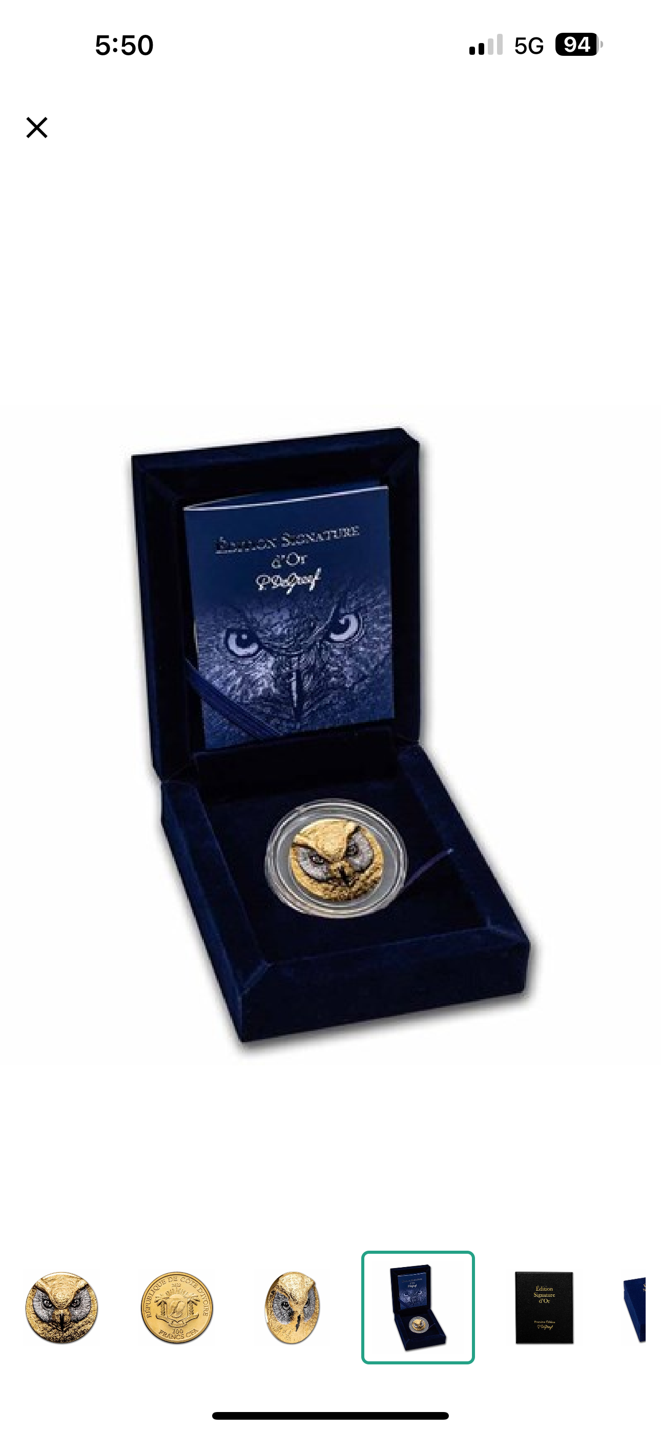 2022 Ivory Coast 1 oz Gold Édition Signature d‘Or; Owl