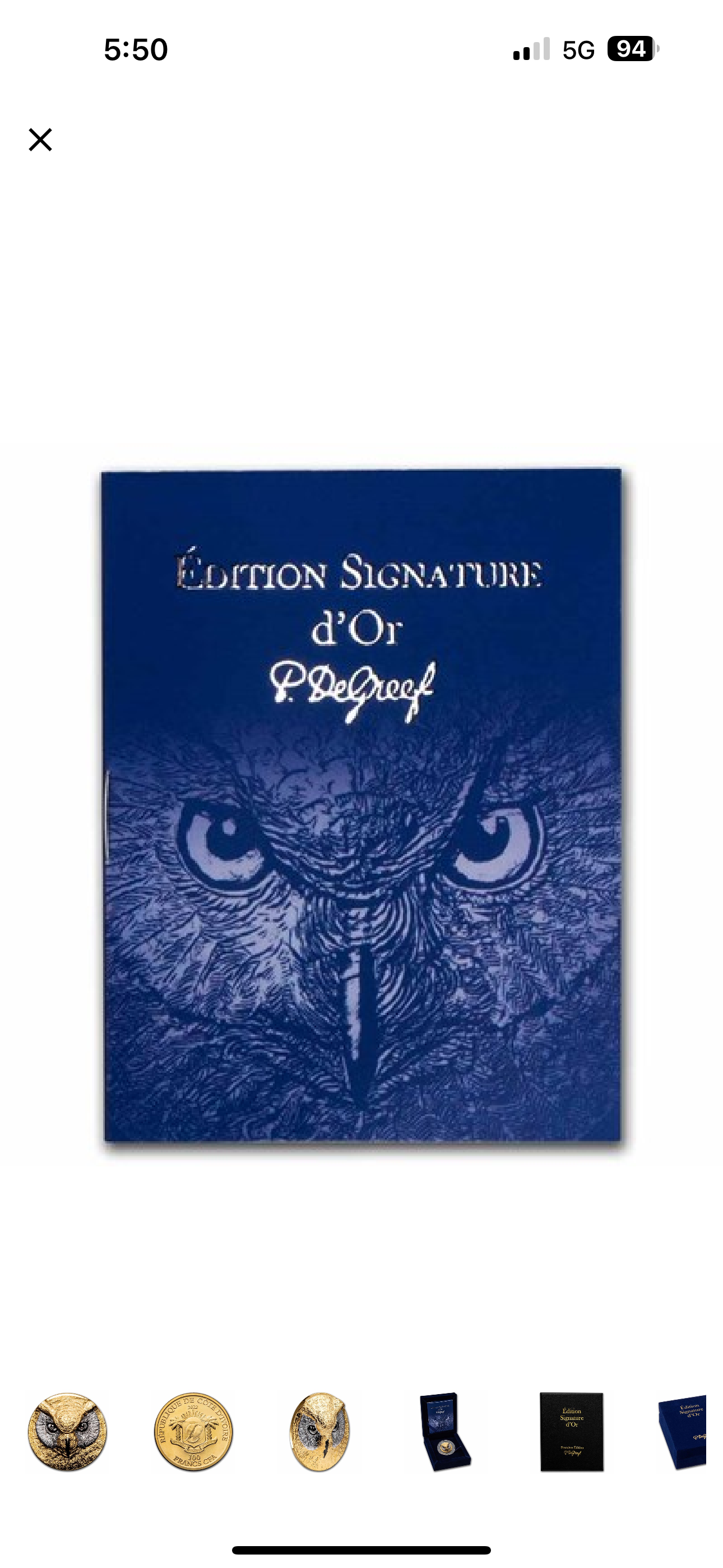 2022 Ivory Coast 1 oz Gold Édition Signature d‘Or; Owl