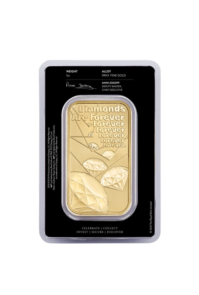 James Bond Diamonds Are Forever Minted 1oz Gold Bar Bullion | 999.9 Fine Gold